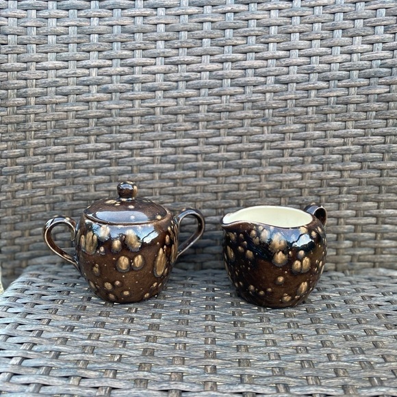 arnels 1970s Ceramic Creamer & Sugar Bowl Set Brown/Orange/Gold Coffee Tea VTG - Picture 4 of 9